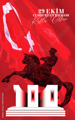 October 29, 1923, Turkish national holiday celebration vector illustration. Happy 29 October Republic Day. English: Happy 29 October Republic Day. 100th anniversary greeting card template. photo