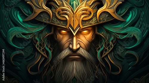 Odin - The nordic god of wisdom in gold and green photo