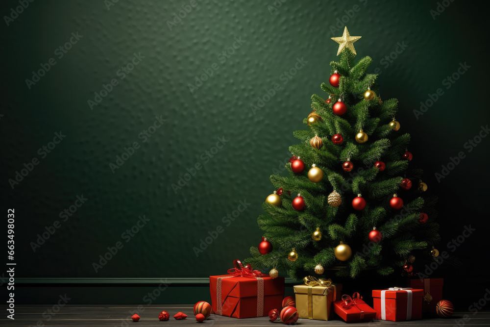 Background for a greeting card for Christmas and New Year with a small Christmas tree and a gift. Background for a greeting card for Christmas and New Year with a small Christmas tree and a gift.