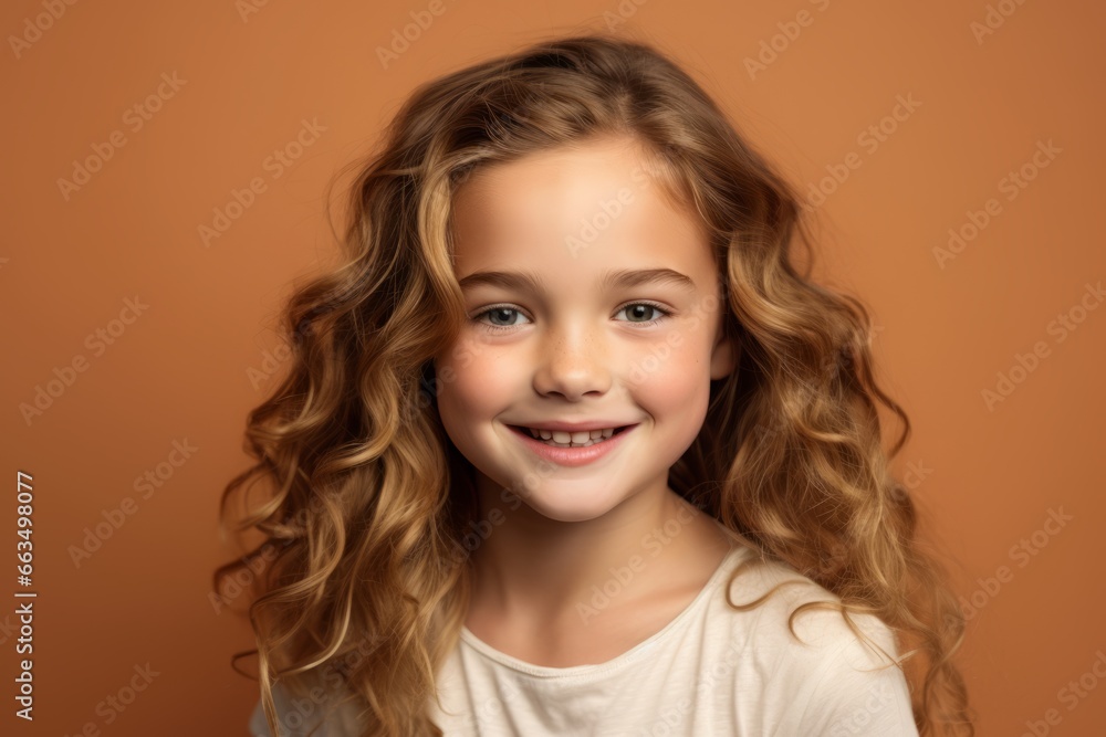 Portrait of a cute little girl with long curly hair on a brown background Portrait of a cute little girl with long curly hair on a brown background