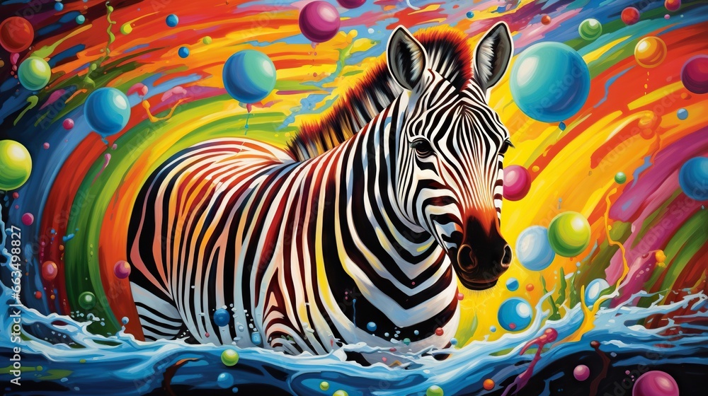 a painting of a zebra standing in a stream of water. generative ai a painting of a zebra standing in a stream of water. generative ai