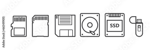 Data storage icon set in line style, Mobile device components icon set symbol sign for apps and website, vector illustration.
