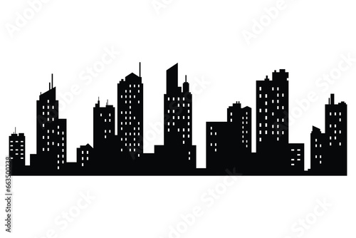 Vector city silhouette. Modern urban landscape. High buildings with windows. Illustration on white background