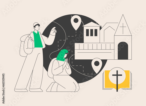 Christian pilgrimages abstract concept vector illustration.