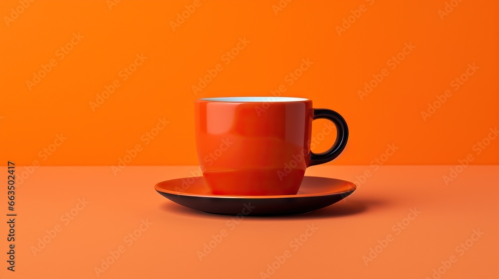 a red coffee cup sitting on top of a saucer. generative ai a red coffee cup sitting on top of a saucer. generative ai