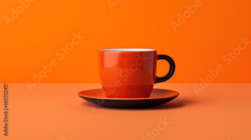 a red coffee cup sitting on top of a saucer. generative ai