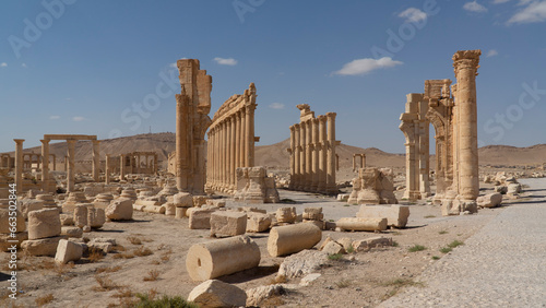 Remains of monumental arch in the eastern section of Palmyra's colonnade, Syria photo