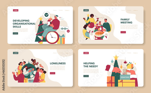 Christmas and new year celebration web banner or landing page set.