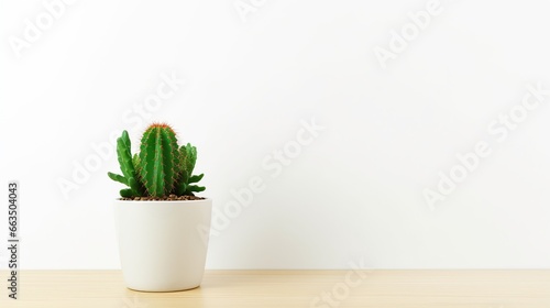 Little cactus in a vase isolated on white background. AI generated image