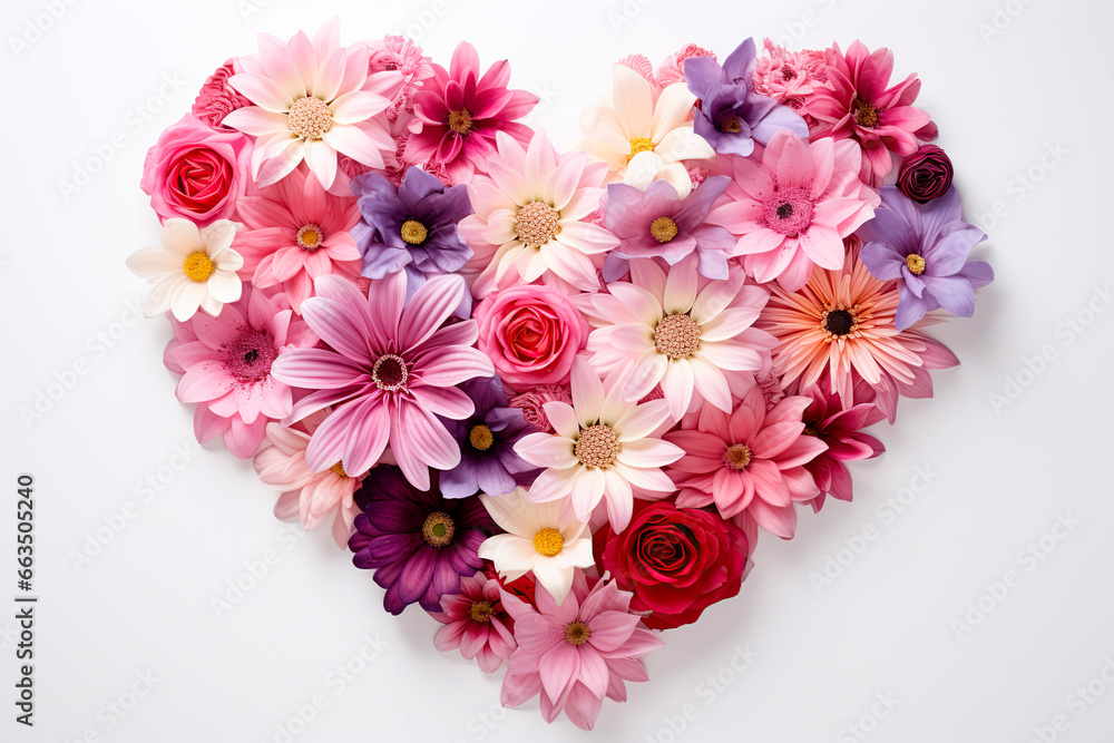 A composition of flower blossoms laid out in the shape of heart. A composition of flower blossoms laid out in the shape of heart.