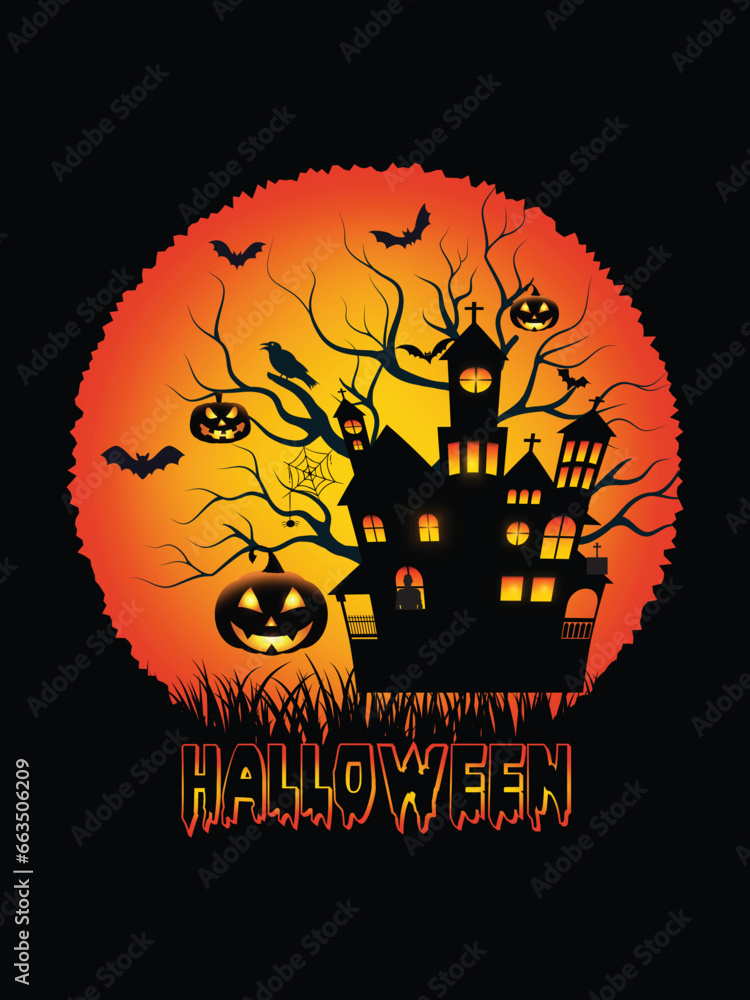 Halloween T-shirt design costume template. Happy halloween scary trendy vector t-shirt design. Halloween vector clothing apparel t-shirt design