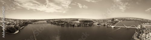 Panoramic aerial view of Matagarup Bridge and Mardalup Park in Perth © jovannig