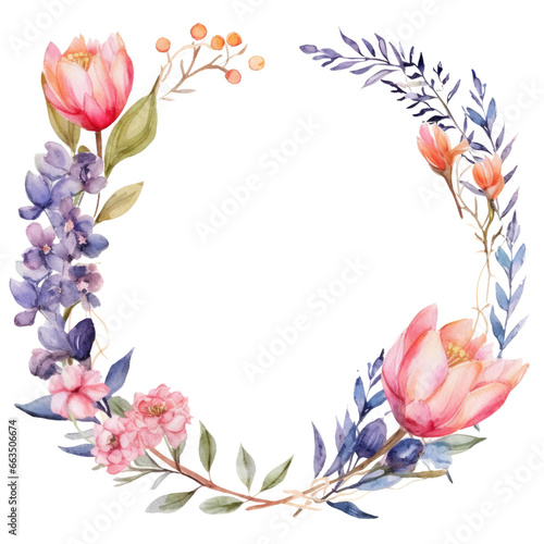 Wallpaper Mural Spring floral wreath round frame. Watercolor paint decor illustration clipart for design isolated on transparent background. Torontodigital.ca