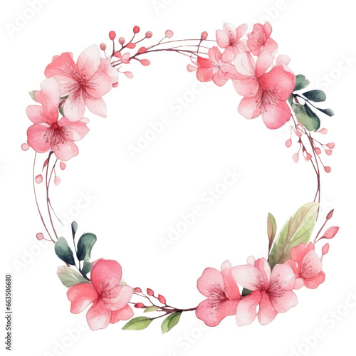 Spring floral wreath round frame. Watercolor paint decor illustration clipart for design isolated on transparent background.