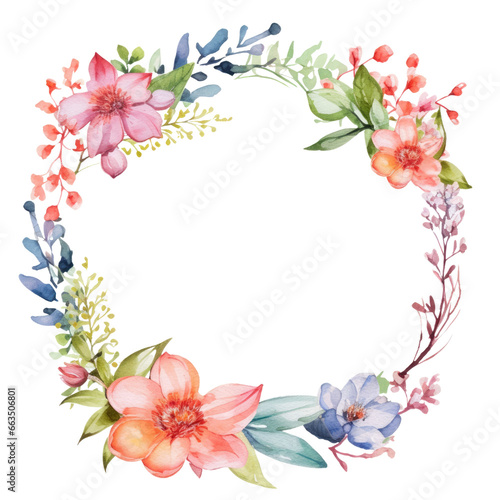 Spring floral wreath round frame. Watercolor paint decor illustration clipart for design isolated on transparent background. © Achira22