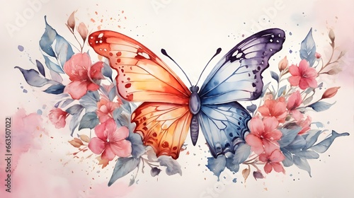 Watercolor Painted Butterfly With Flower Background Watercolor Wallpaper Watercolor Butterfly Background Watercolor Flower Background Floral Illustration AI Generative