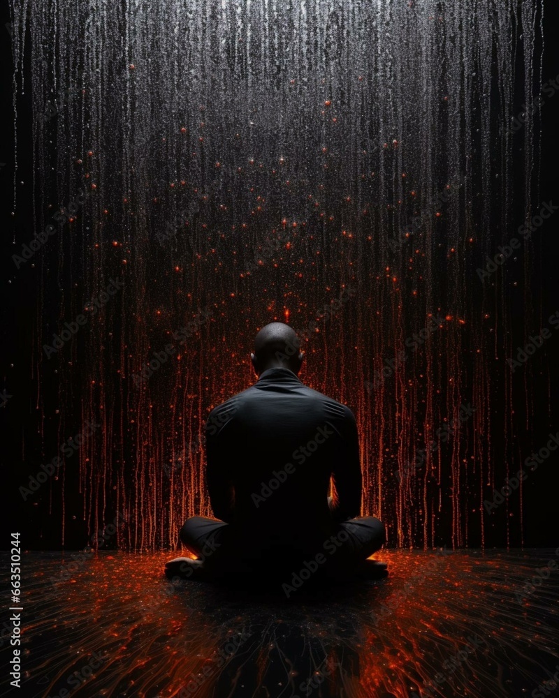 Back of man in the rain Back of man in the rain