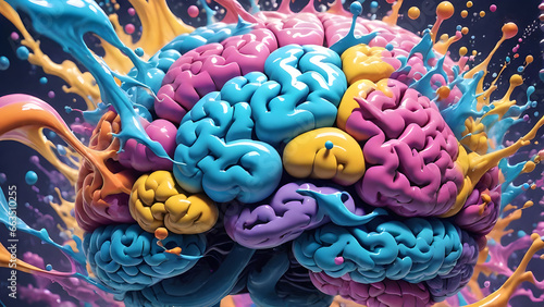 colorful human brain color paint splashes