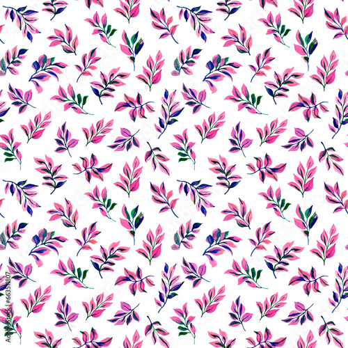 Watercolor colorful leaves seamless pattern. Bright watercolour leaves branches background. © Tanya Syrytsyna