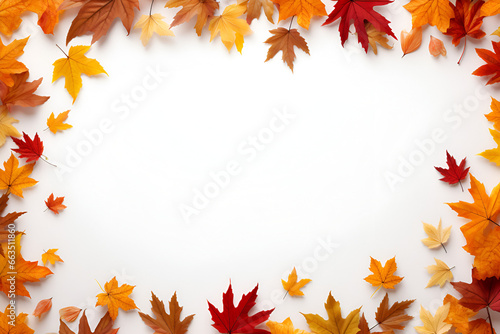 Autumn Fall Leaves Surround A White Background to Form a Frame 