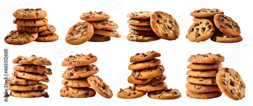 Stampa su tela Stack Tower of Chocolate chip cookie cookies on transparent background cutout, PNG file