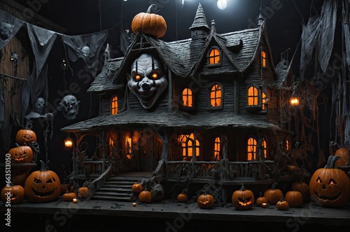 Halloween Backdrop, Creepy Clown House, ,HALLOWEEN DIGITAL BACKDROP, bats, pumpkin, full moon, moonlit, party, decor, kids photography, background, photoshop overlays, clown house