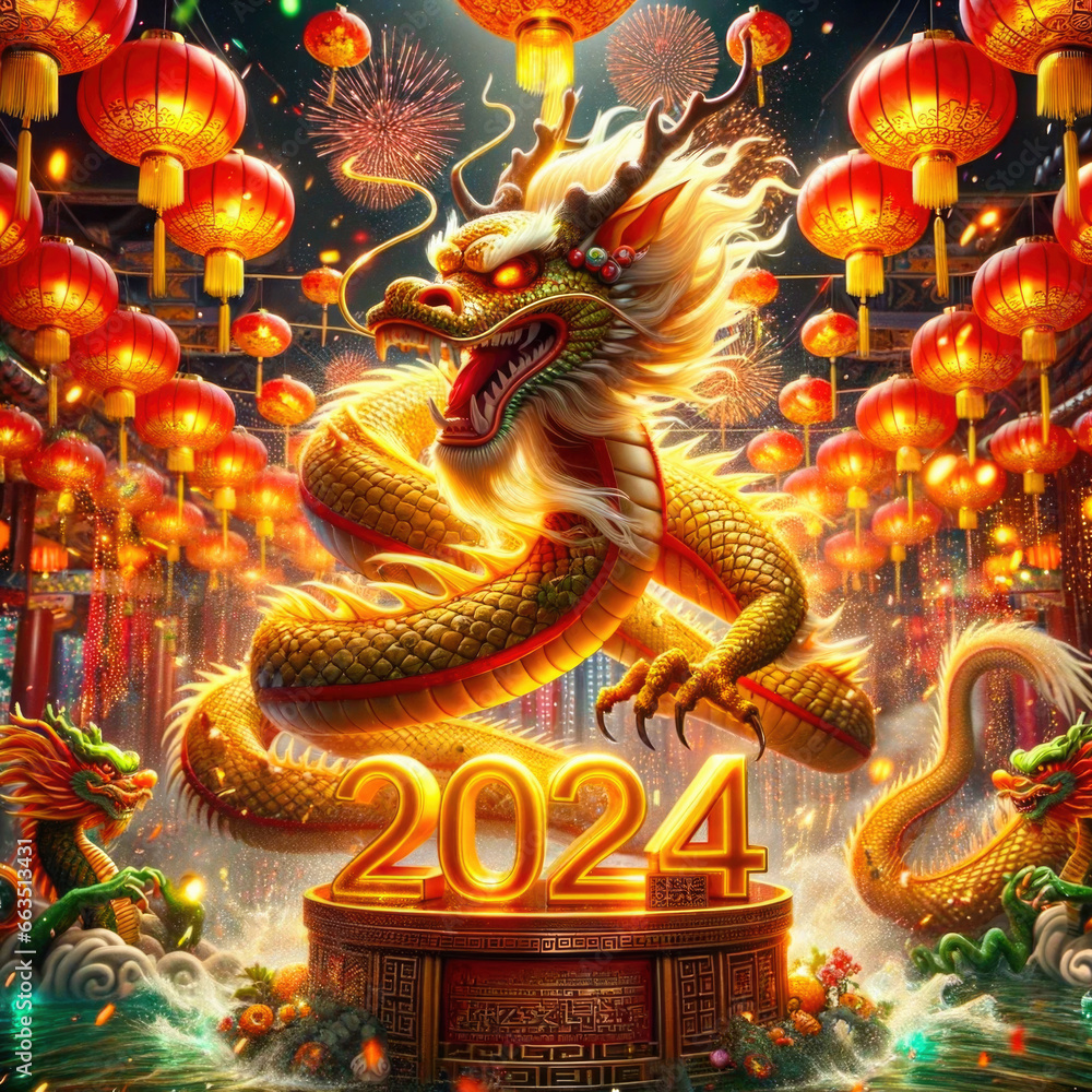 Fototapeta premium Majestic green dragon, symbolizing Chinese New Year of 2024