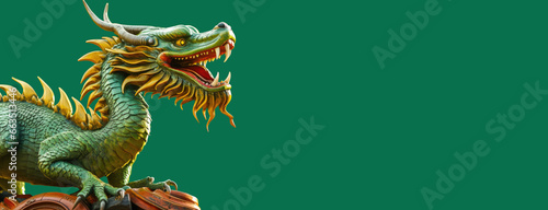 Majestic green dragon, symbolize Chinese New Year of 2024 on green background © Svetlana Kolpakova