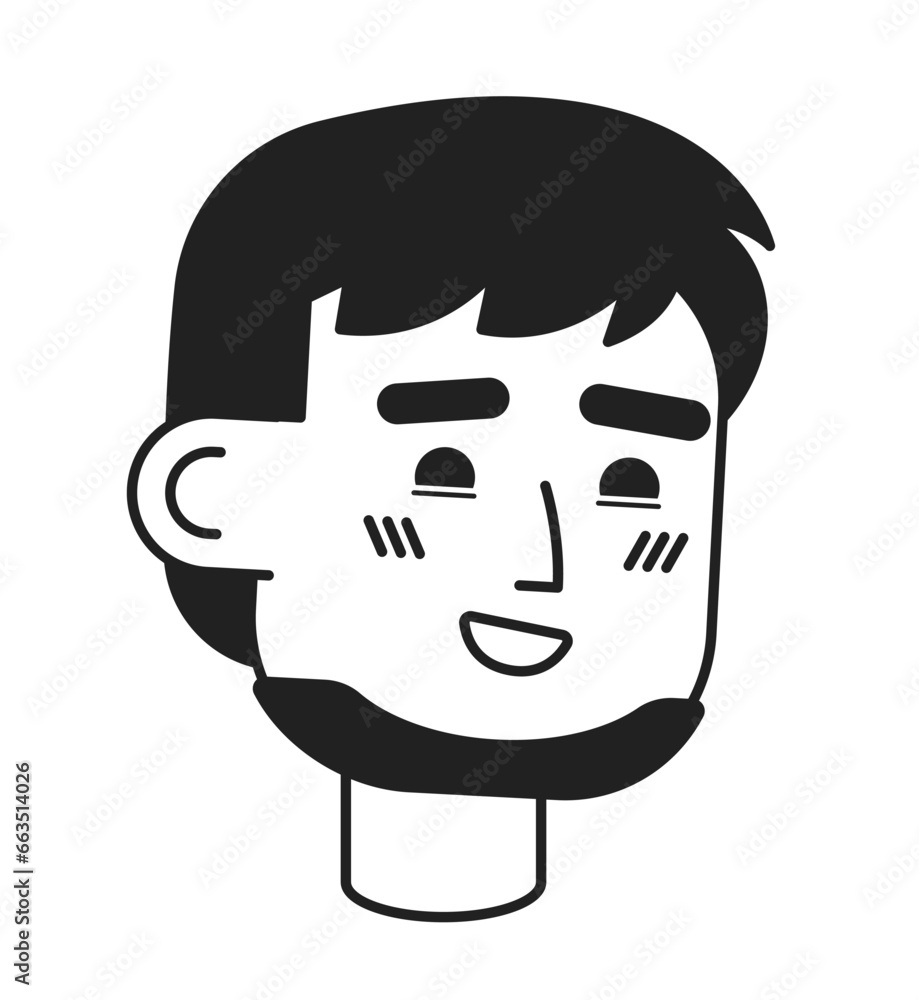 Unshaven caucasian guy black and white 2D vector avatar illustration. Happy carefree european man outline cartoon character face isolated. Cheerful bearded flat user profile image, portrait male Unshaven caucasian guy black and white 2D vector avatar illustration. Happy carefree european man outline cartoon character face isolated. Cheerful bearded flat user profile image, portrait male