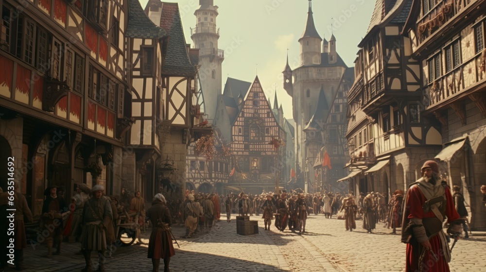 Huge medieval fantasy german style gothic town and city with baroque architecture Huge medieval fantasy german style gothic town and city with baroque architecture