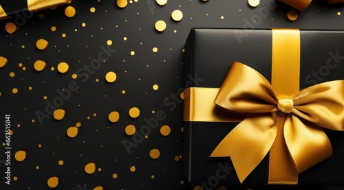 a black and gold gift box with a yellow bow and gift label