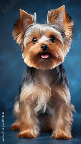 Yorkshire terrier with a sleek and modern puppy cut on