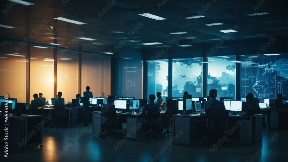 Silhouettes of business people working in modern office.