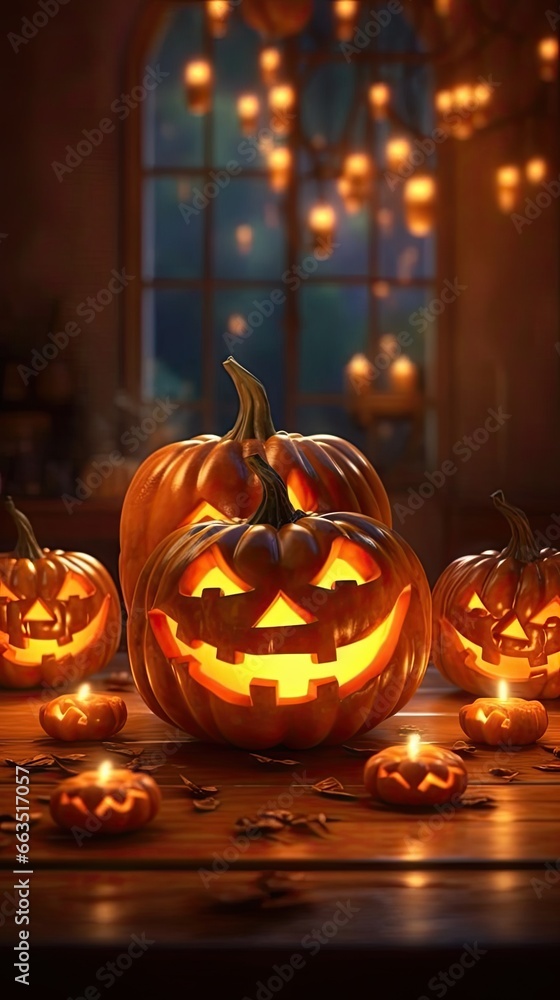 Fototapeta premium Halloween scene on orange background