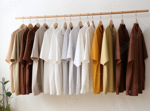 three dress shirts hanging on a wooden hanger