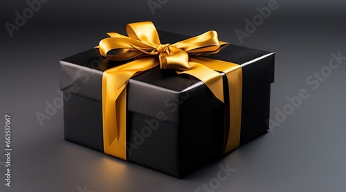 black and gold gift box on a gray background