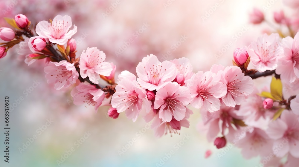 Realistic Blurred Spring Background Cherry Blossom Background Flower Illustration Blossom Flower Background AI Generative