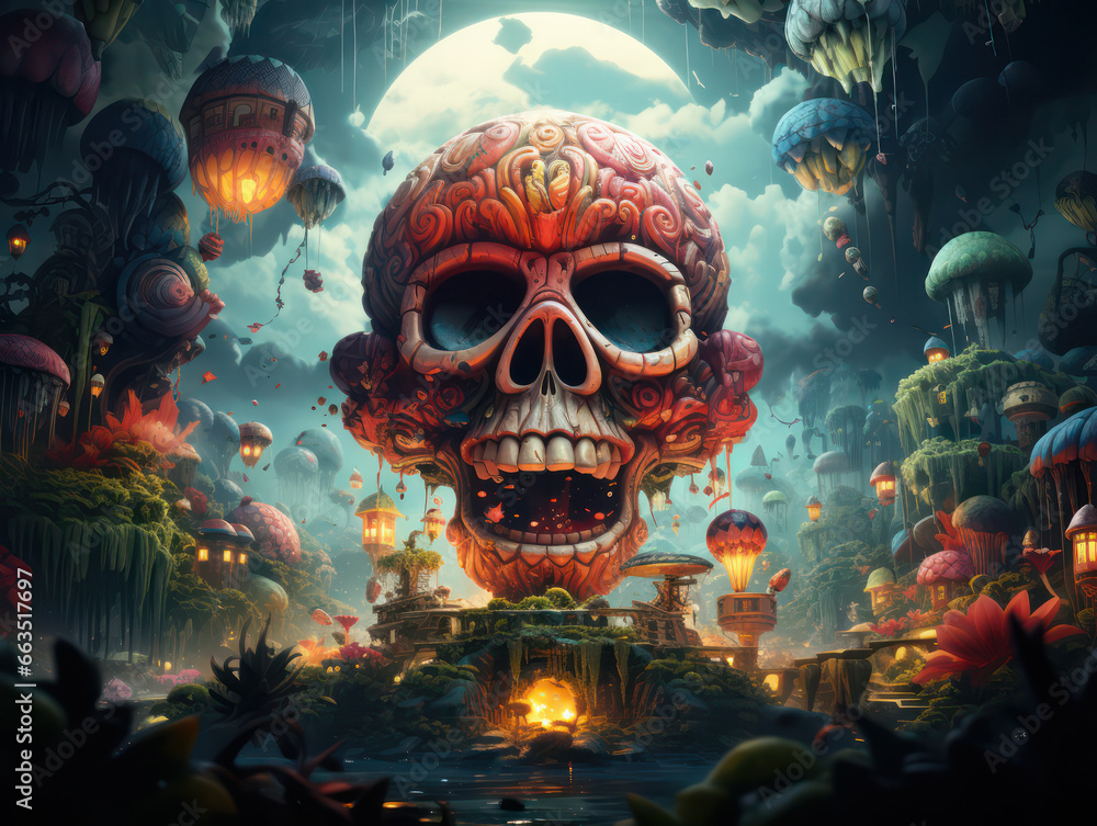 Psychedelic Colorful Skull Painting, Generative AI Psychedelic Colorful Skull Painting, Generative AI