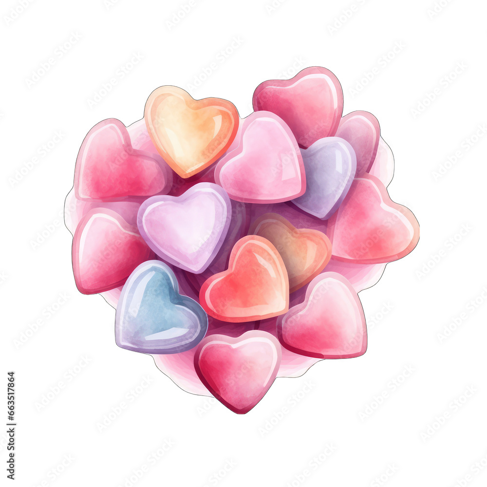 Pile of pastel hearts - Valentine's Day illustration, isolated on transparent background