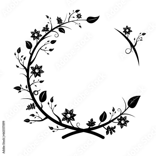 Stylized vector wreath with leaves and flowers and other elements 