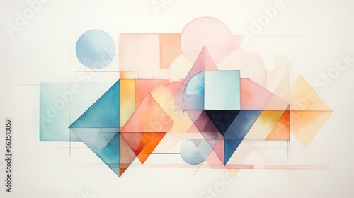 Watercolor painting with geometric shapes in pastel colors. Art created with AI
