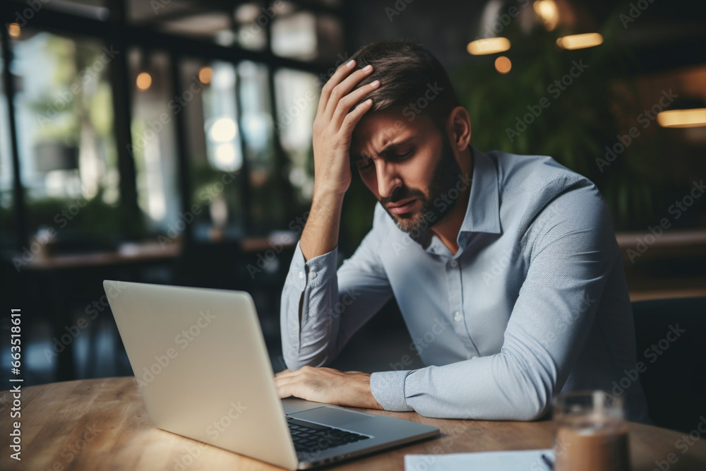 Man office businessman business problem computer male laptop working stress sitting Man office businessman business problem computer male laptop working stress sitting