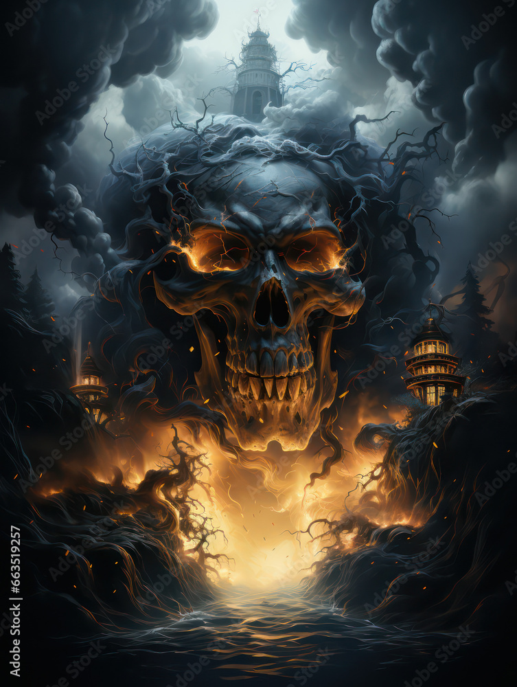 Psychedelic Colorful Skull Painting, Generative AI Psychedelic Colorful Skull Painting, Generative AI