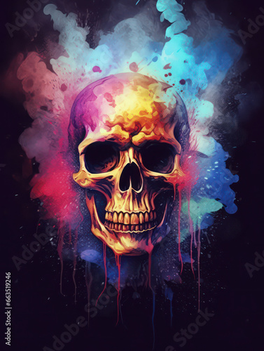 Psychedelic Colorful Skull Painting  Generative AI