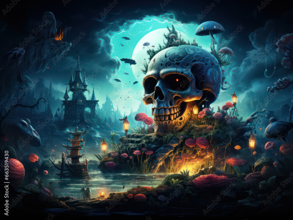 Psychedelic Colorful Skull Painting, Generative AI Psychedelic Colorful Skull Painting, Generative AI