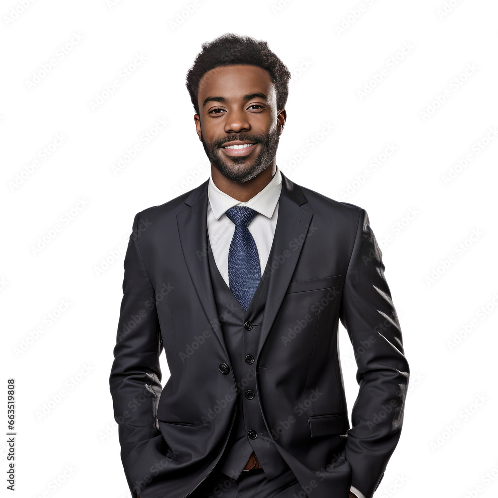 Black male lawyer standing up, body view, smiling Black male lawyer standing up, body view, smiling