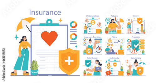 Insurance set. Idea of security and protection of life and property.