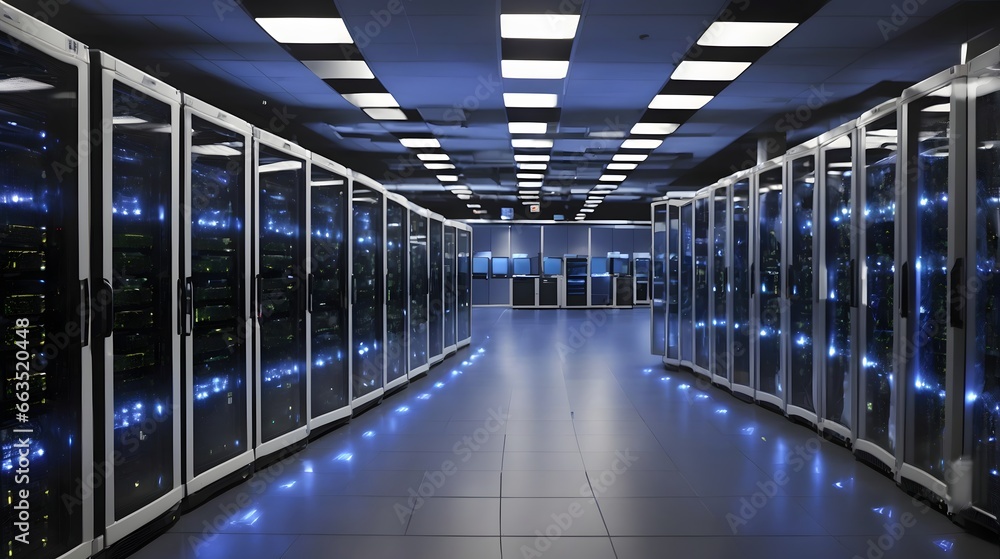 Obraz premium Server Room Photo Internet Network Data System Photo Hardware Illustration Server Room Background AI Generative