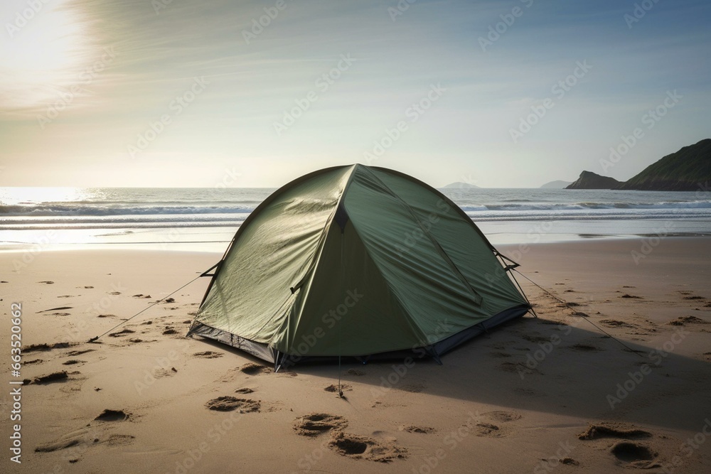Tent on beach. Generative AI