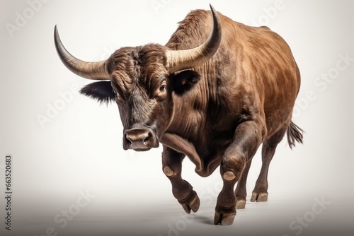 Furious brown bull on clear background. Generative AI